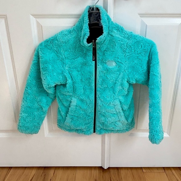 Girls North Face coat sz 7/8 small black and teal reversible EUC smoke/pet free - Picture 6 of 7